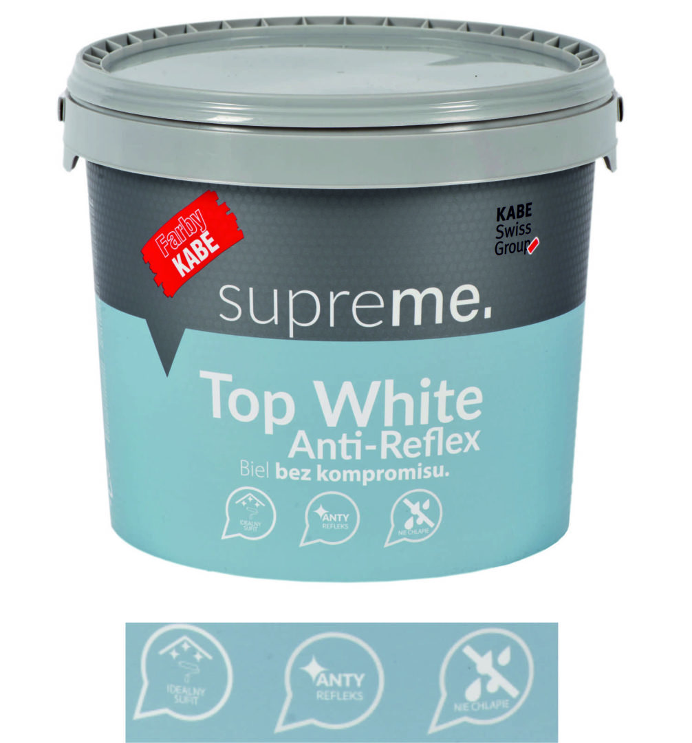 Biała farba do ścian i sufitów TOP WHITE Anti-Reflex - super biała farba - FARBY KABE